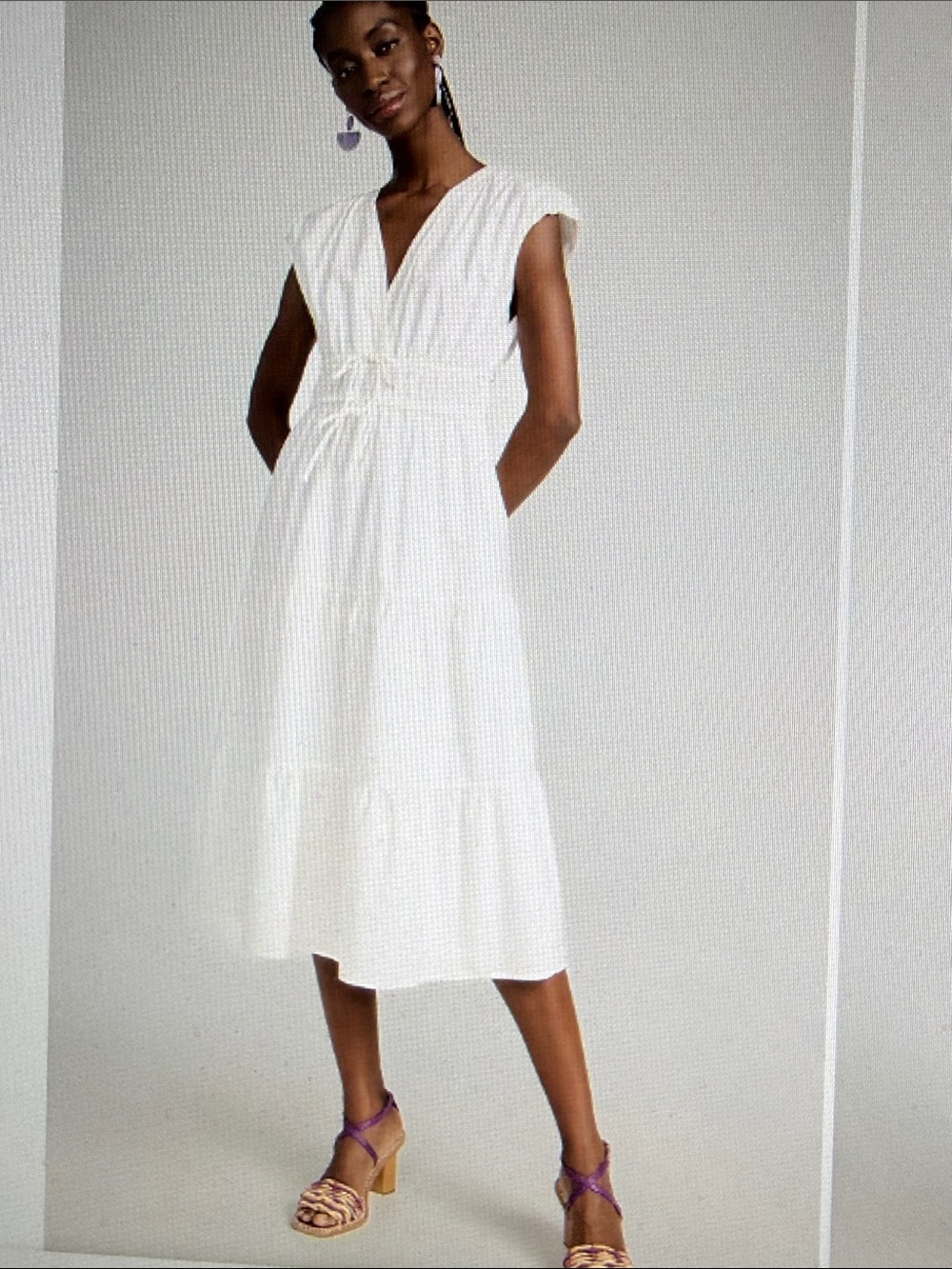 Rails Lucia Midi Dress White Tiered VNeck Two Drawstrings Coquette Boho Fairy M